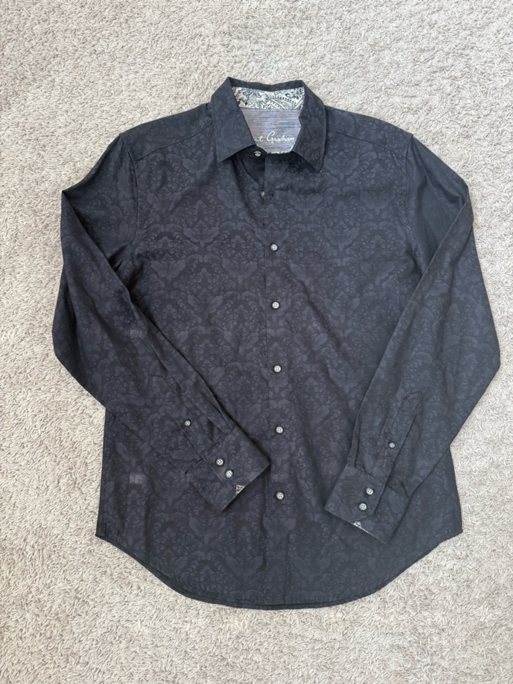 Robert Graham Bayview Black and Navy Long-Sleeve Button-Down Shirt Small